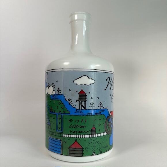 Lillian Vernon Milk Glass Water Jug 1980s Painted Lake Mountains Sailboats VTG - Picture 14 of 16